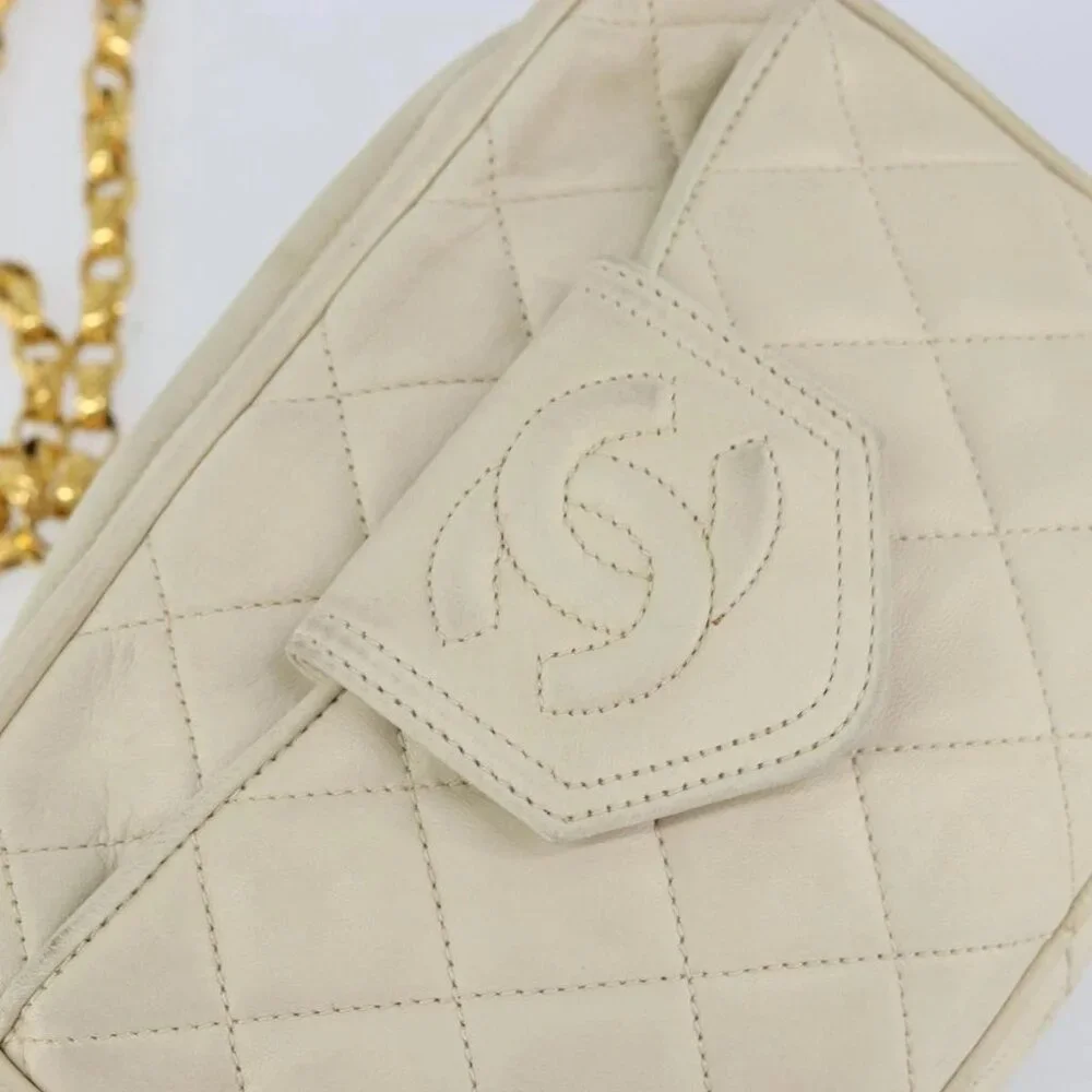 CHANEL Matelasse Chain Shoulder Bag Lamb Skin Beige Gold CC Auth BA8033 - Picture 12 of 16